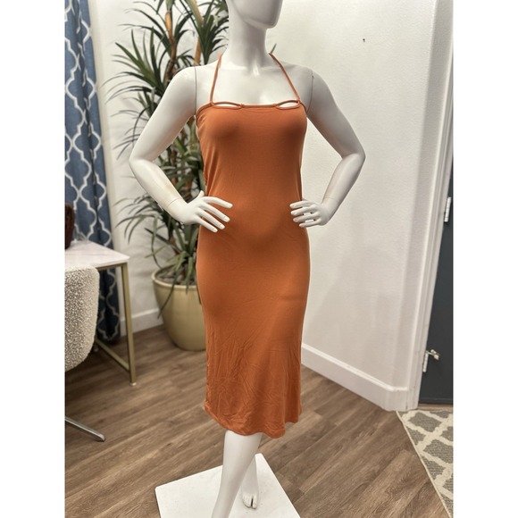 Princess Polly Dresses & Skirts - Princess Polly‎ Ribbed Knit Halter Dress Sz 6/8 Orange Stretch Backless Low Cut